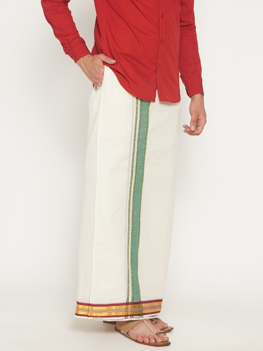 Men White Readymade Solid Dhoti
