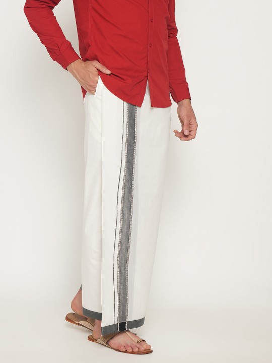 Men White Readymade Solid Dhoti