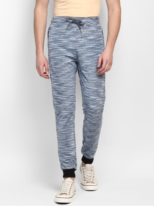 Men Grey & Blue Printed Slim Fit Joggers M
