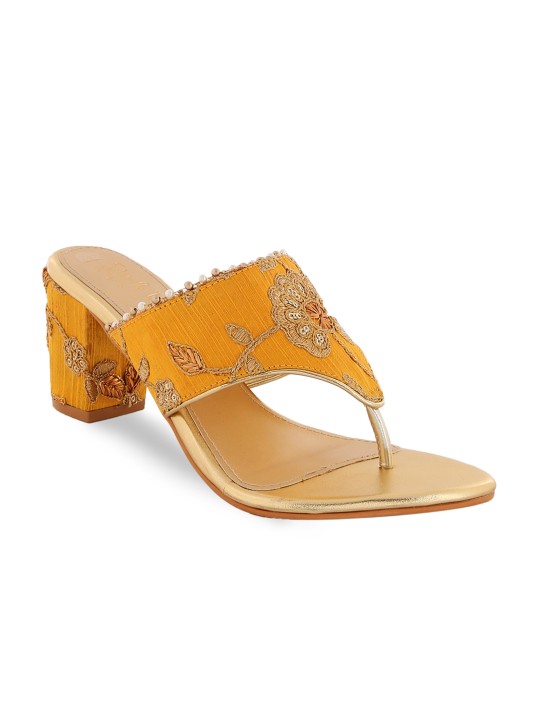 Women Yellow Woven Design Sandals 36