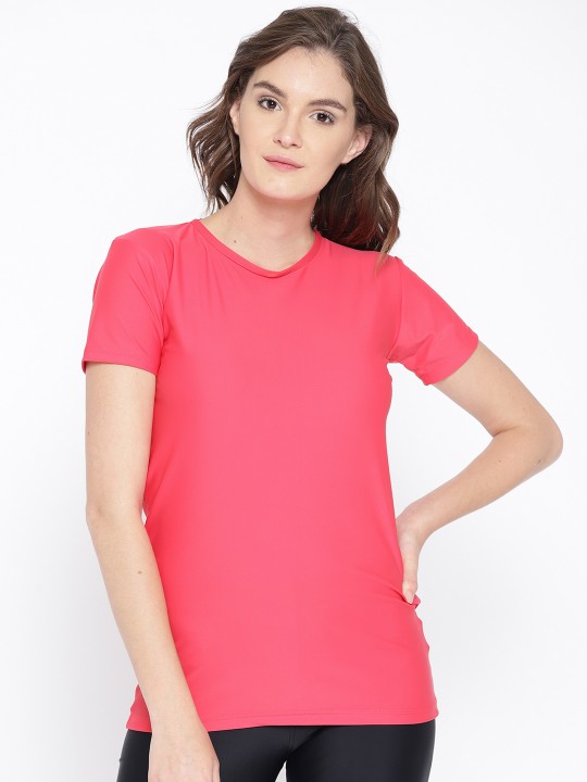 Women Pink Solid Swim T-shirt 003545W005 L
