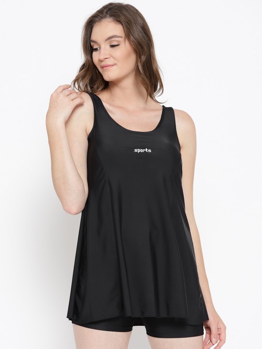 Black Solid Swimming Dress 003184W008