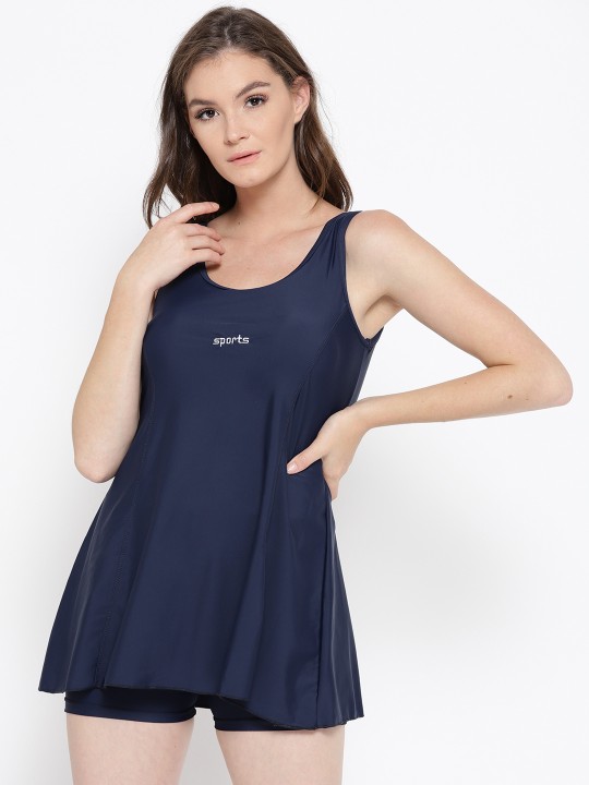 Navy Blue Solid Swimming Dress 003184W011