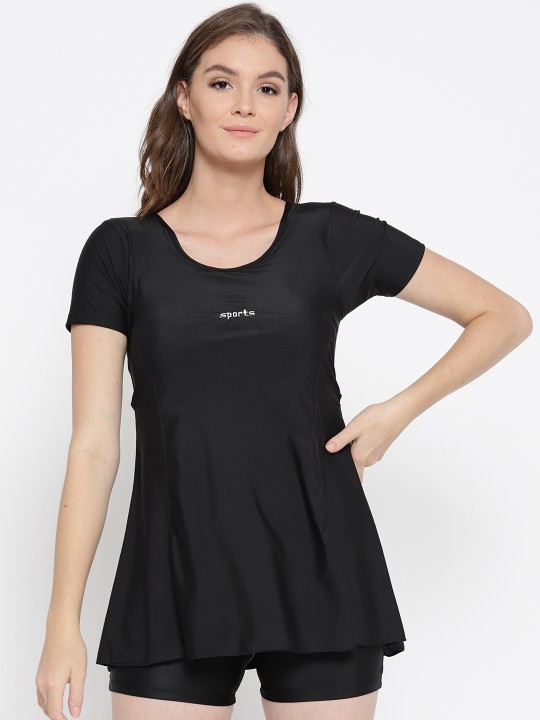 Black Solid Swimming Dress 003182W016