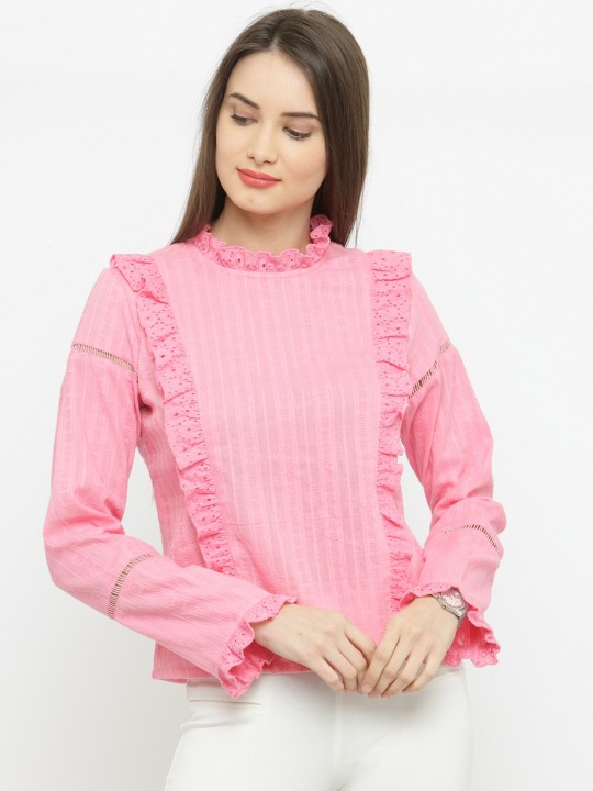 Women Pink Self Design Fitted Top S