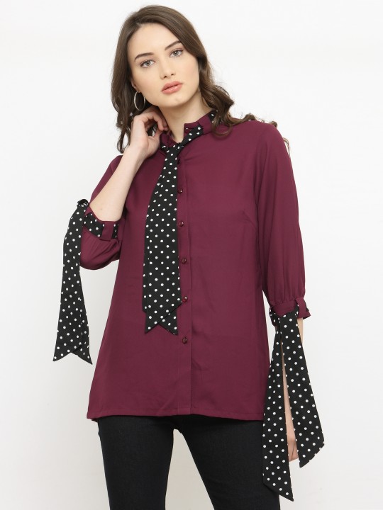 Women Burgundy Solid Top S