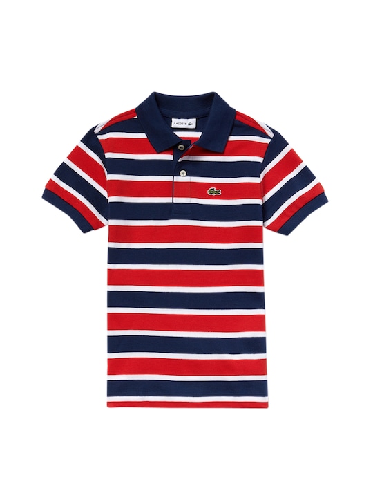 Boys Red & Blue Striped Polo Collar T-shirt