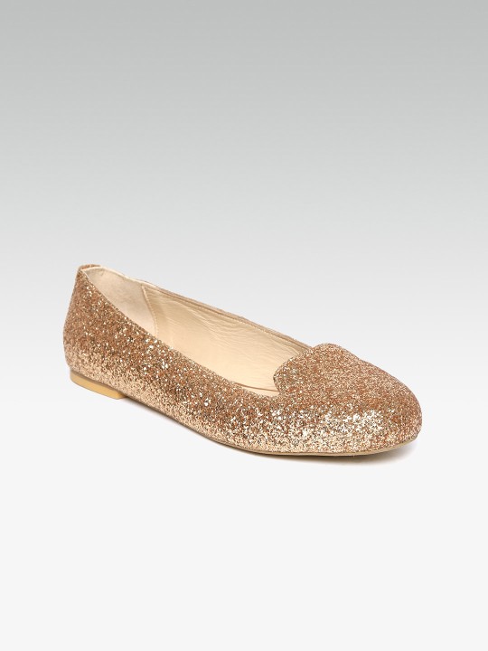 Women Gold-Toned Solid Leather Sheen Ballerinas 35