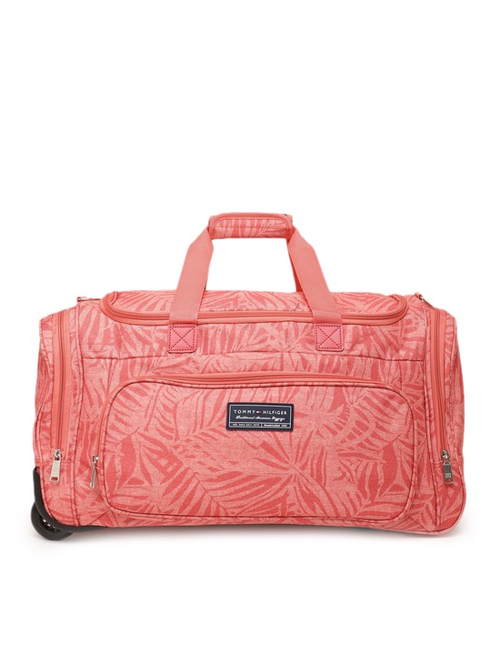 Unisex Pink Printed Duffel Trolley Bag