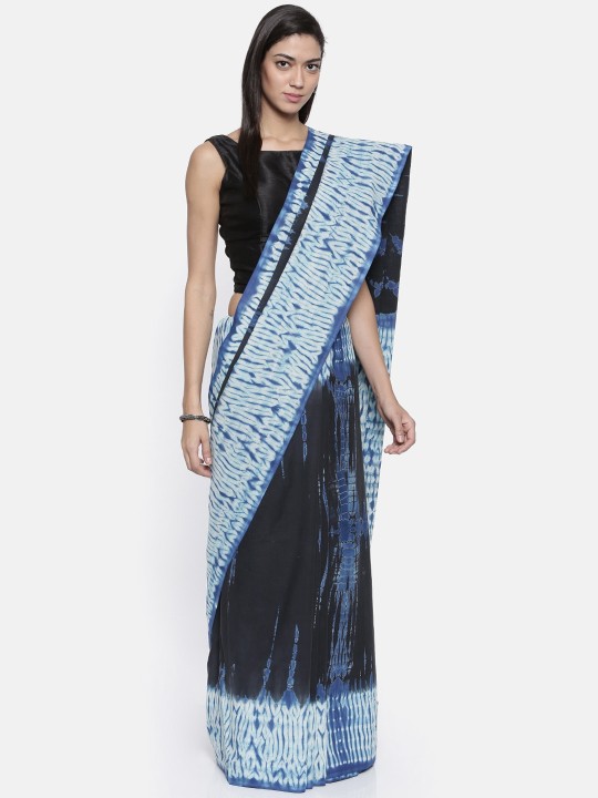 Black & Blue Shibori Dyed Saree