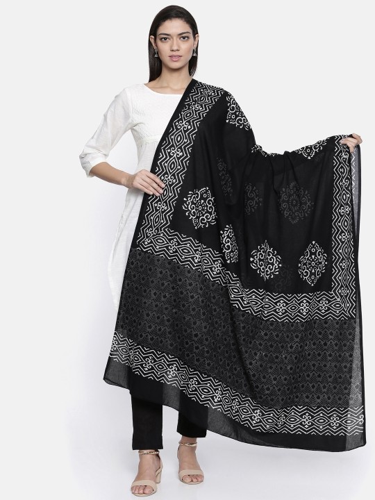 Black & White Hand Block Print Dupatta