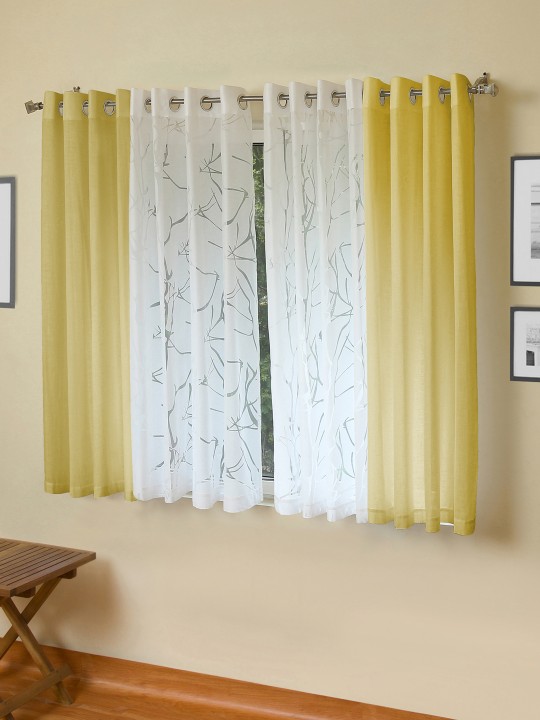 Yellow & White Set of 4 Window Curtains