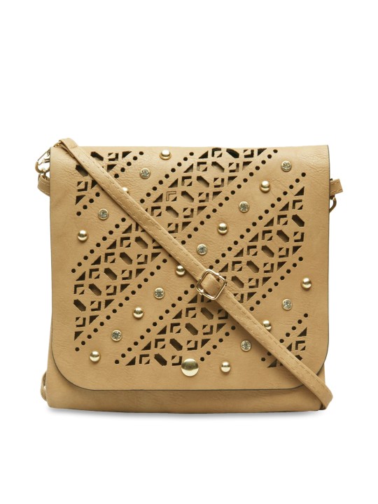 Beige Self-Design Sling Bag