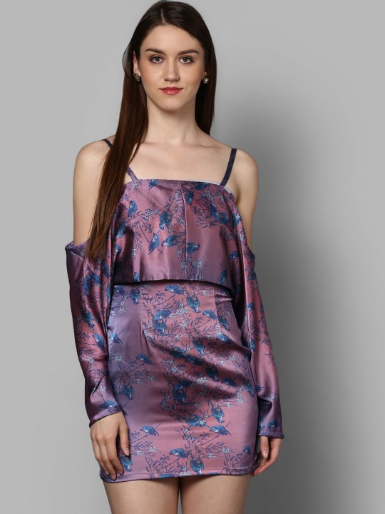 Women Purple Printed Bodycon Dress S