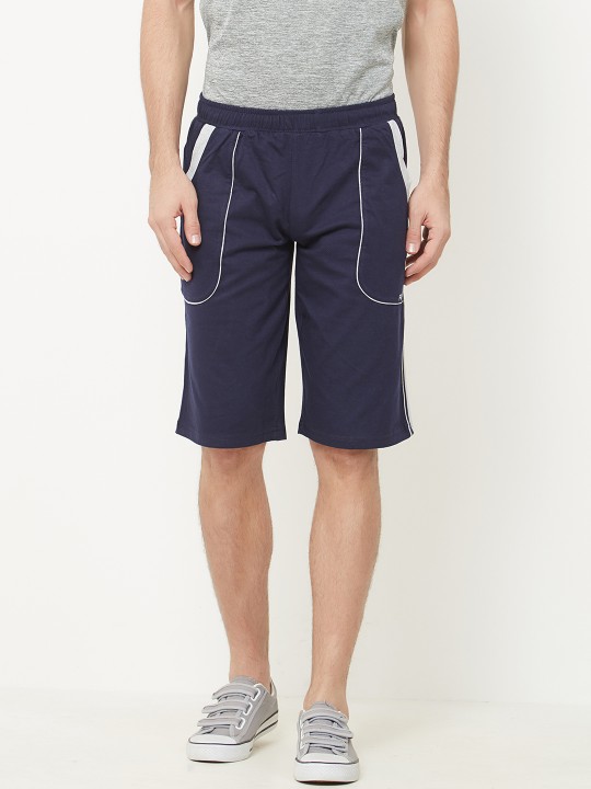 Men Navy Blue Solid Regular Fit Sports Shorts 30