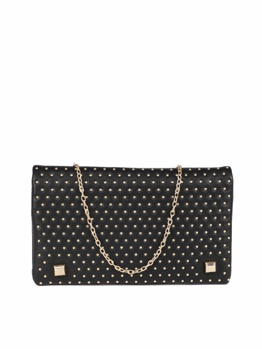 Black Studded Foldover Clutch