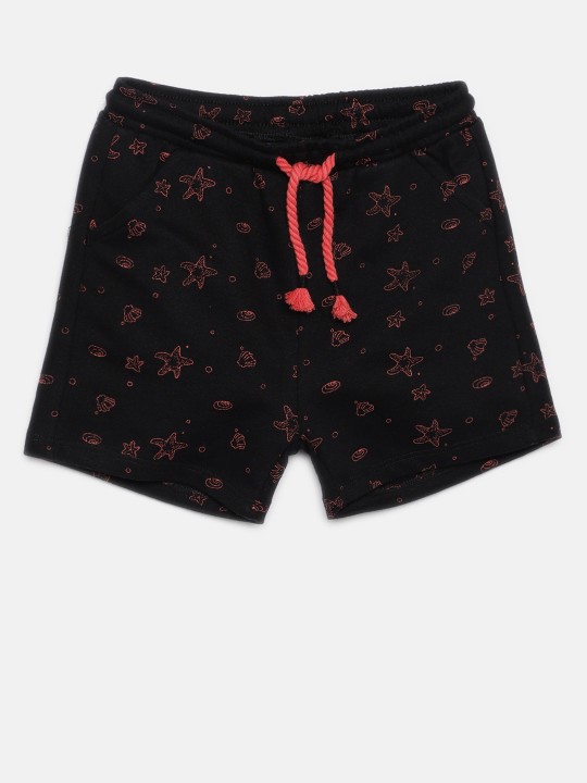 Girls Black Printed Regular Shorts 6-12M