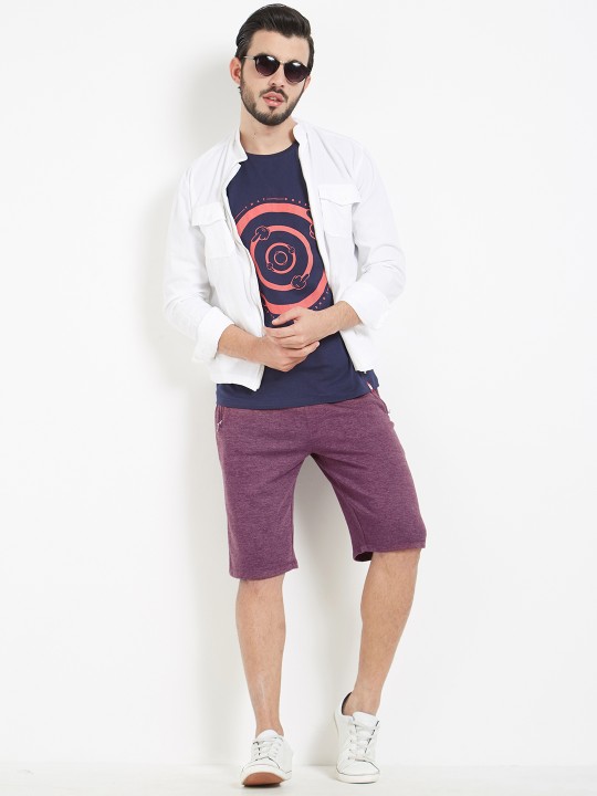 Men Maroon Solid Slim Fit Regular Shorts 32