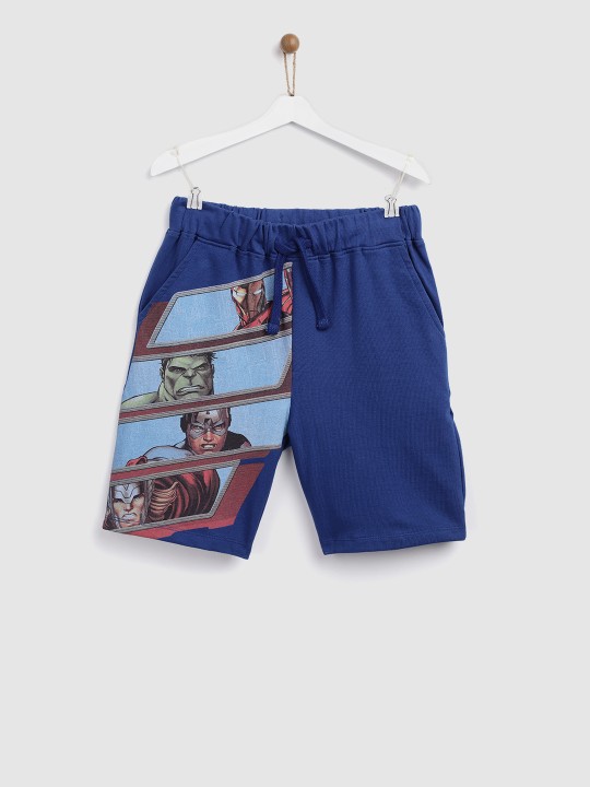Boys Blue Avengers Print Regular Shorts 7-8Y