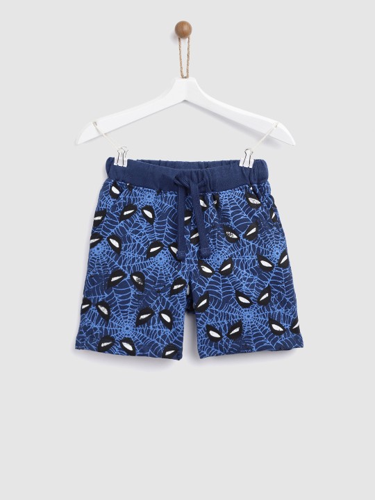 Boys Navy Blue Spiderman Print Regular Shorts 2-3Y