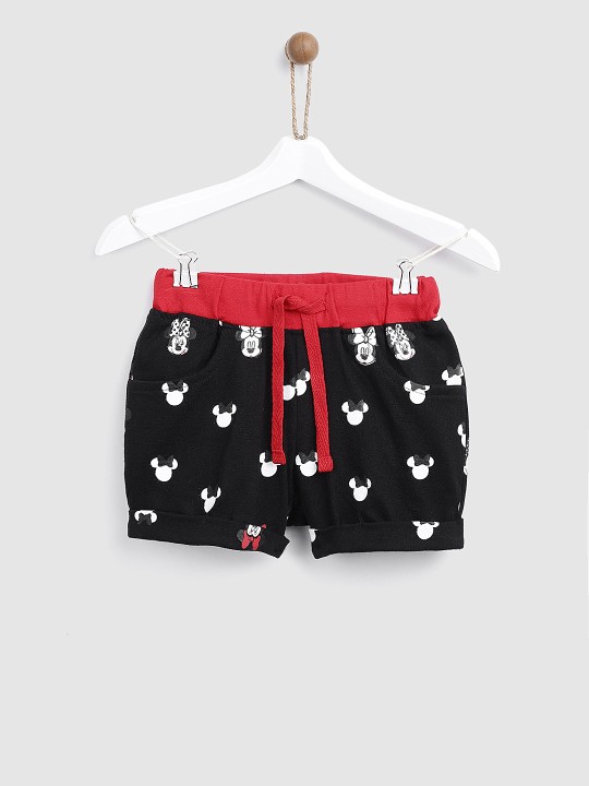 Girls Black Mickey Mouse Print Regular Fit Shorts 2-3Y
