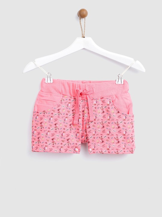 Girls Pink Printed Regular Fit Shorts 2-3Y