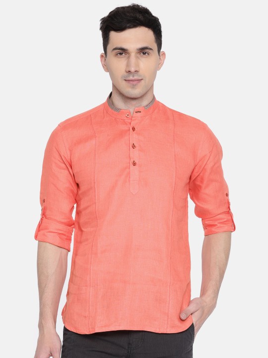 Men Coral Solid Straight Kurta M