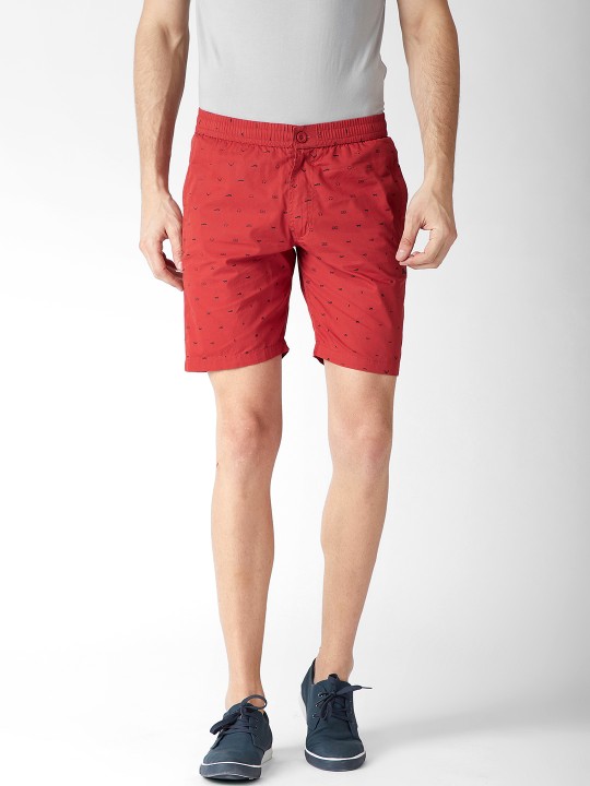 Men Rust Red Printed Regular Fit Shorts 38