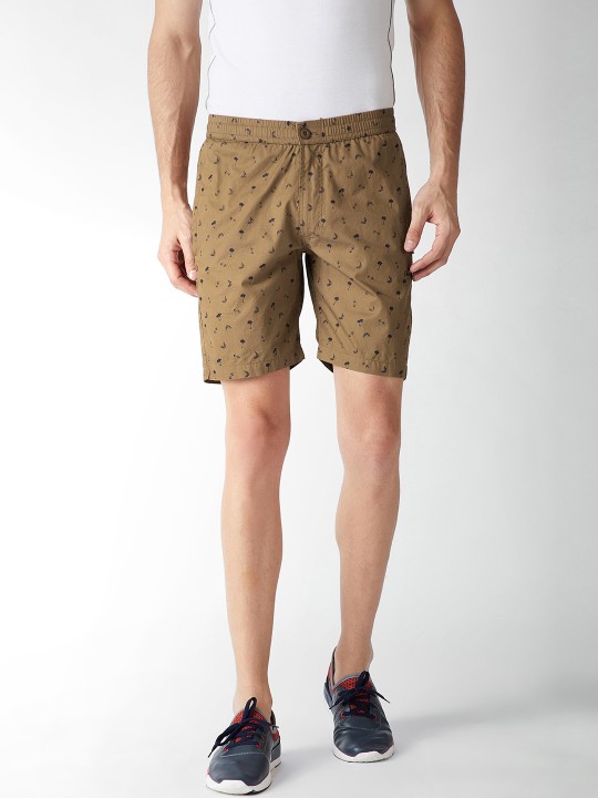 Men Brown Printed Regular Fit Regular Shorts 38
