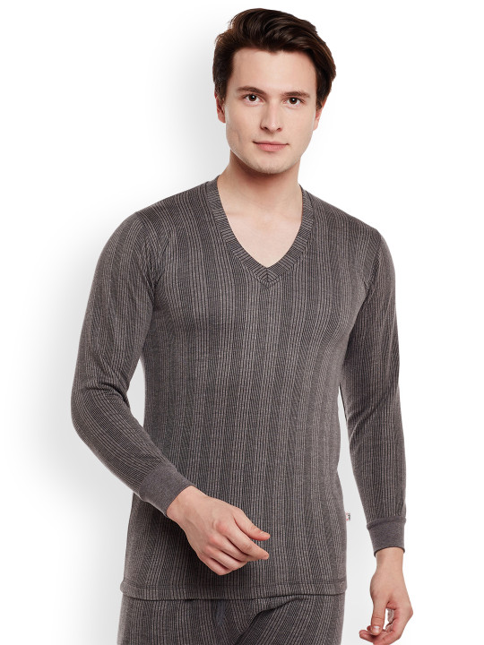 MACK JONNEY Men Taupe & Black Striped Thermal Top
