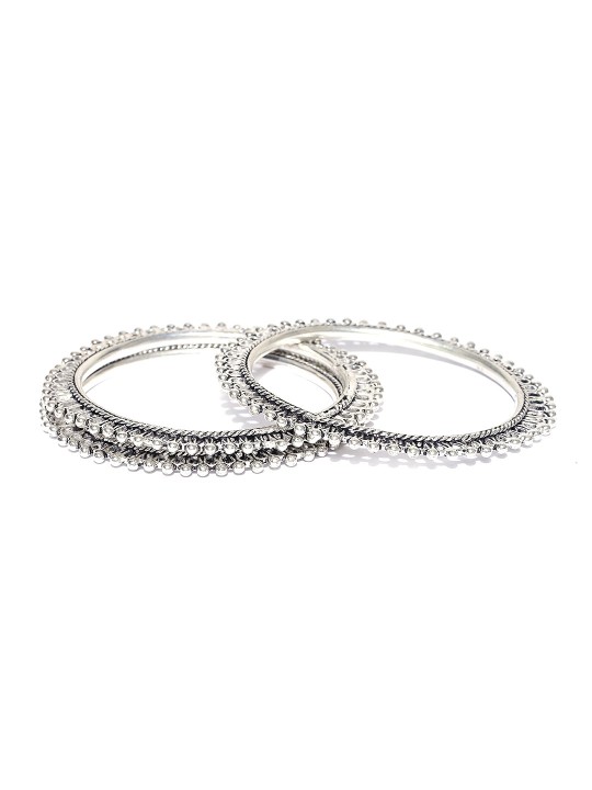 Set of 3 Oxidised Silver-Toned Textured Bangles
