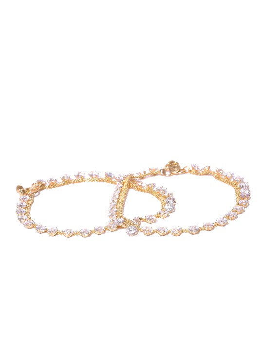 Gold-Toned Stone-Studded Anklets