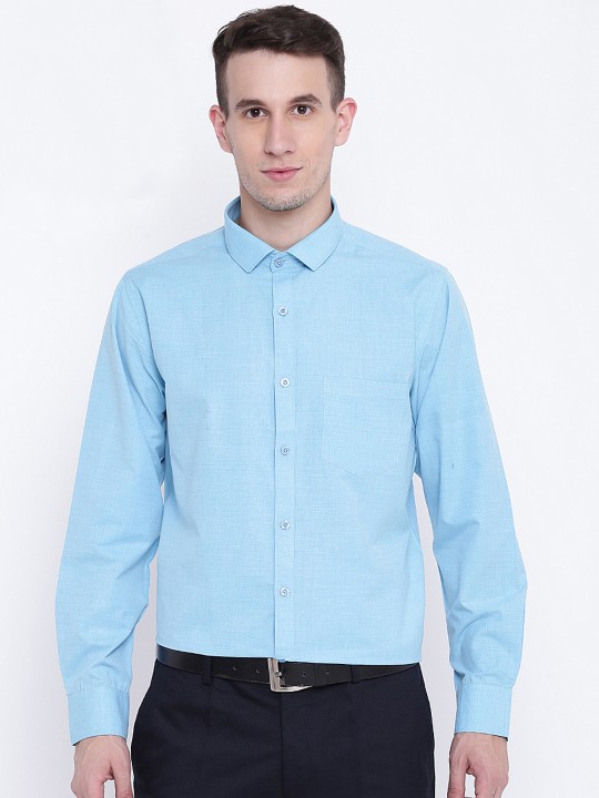 Men Blue Regular Fit Solid Formal Shirt 38