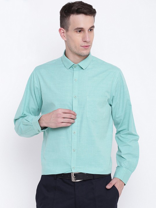 Men Sea Green Regular Fit Solid Formal Shirt 38