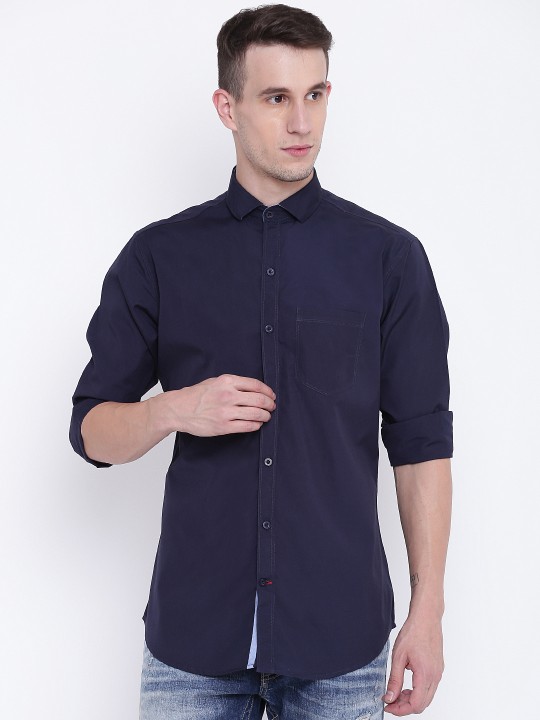 Men Navy Slim Fit Solid Casual Shirt 38