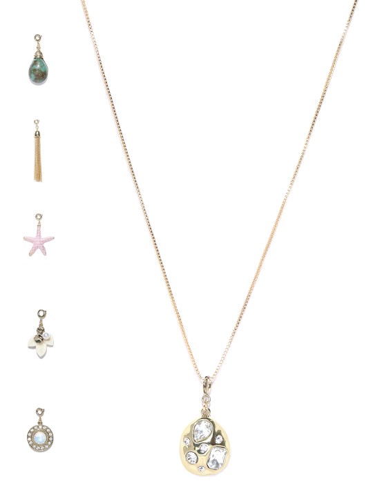 Women Gold-Plated Set of 6 Pendants with Chain