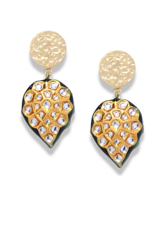 Gold-Toned Leaf Shaped Drop Earrings