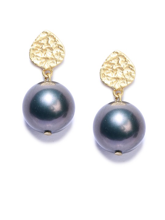 Gold-Toned & Grey Contemporary Drop Earrings