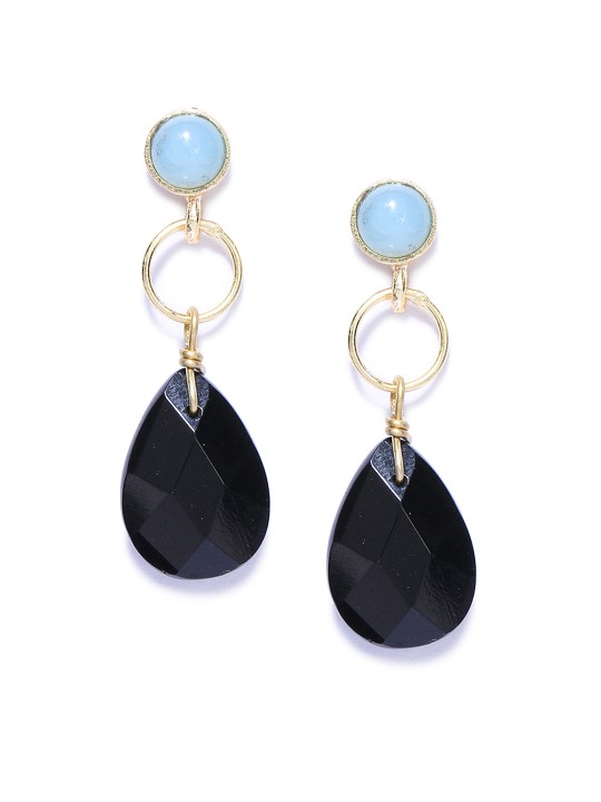 Gold-Toned & Blue Contemporary Drop Earrings