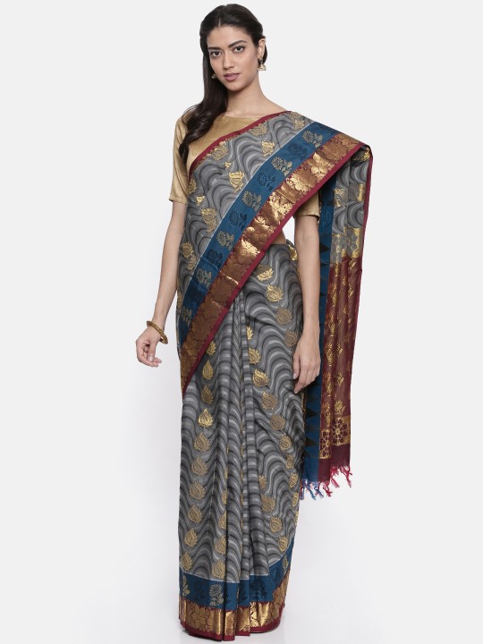 Classicate Grey Woven Design Pure Silk Saree