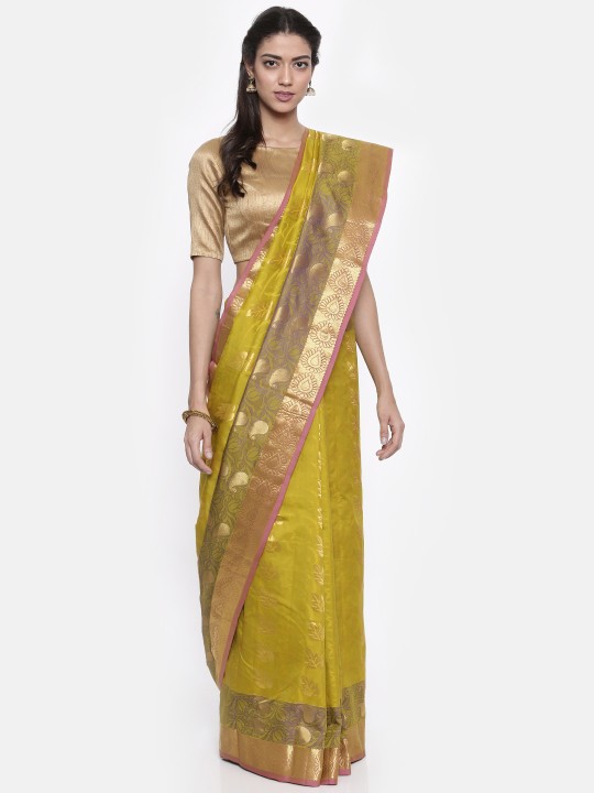 Classicate Green Woven Design Pure Silk Saree