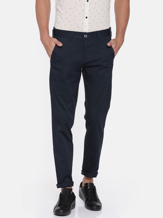 Men Navy Blue Slim Fit Solid Chinos 28