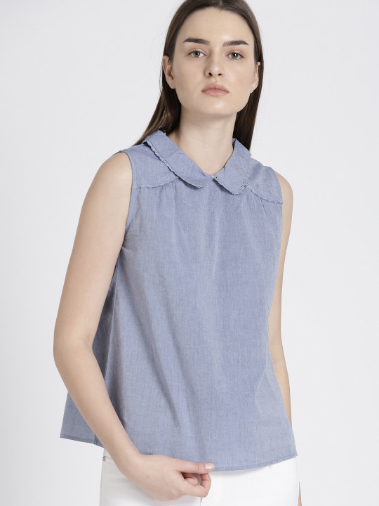 Women Blue Solid Top