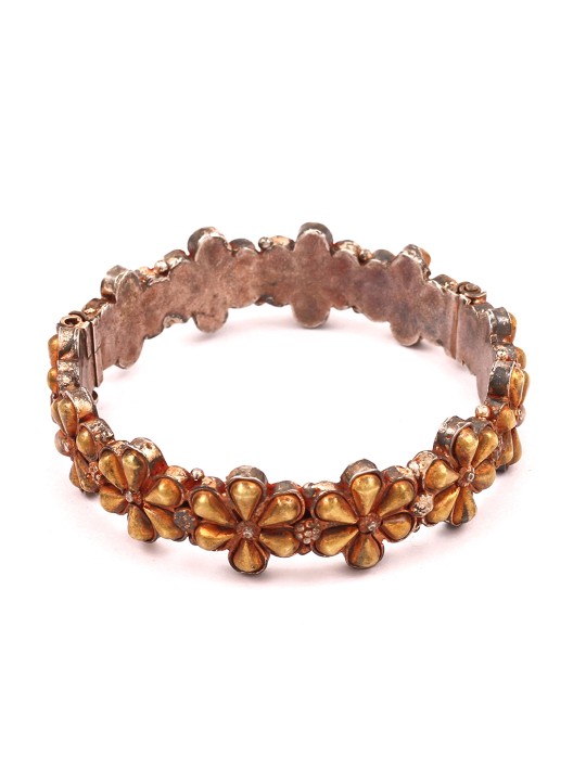 Gold-Toned Silver Floral Design Bangle
