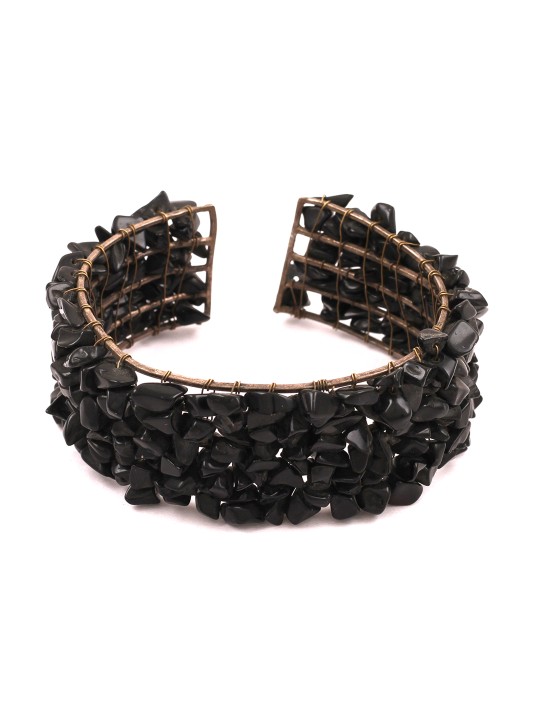Black Stone Studded Silver Bangle