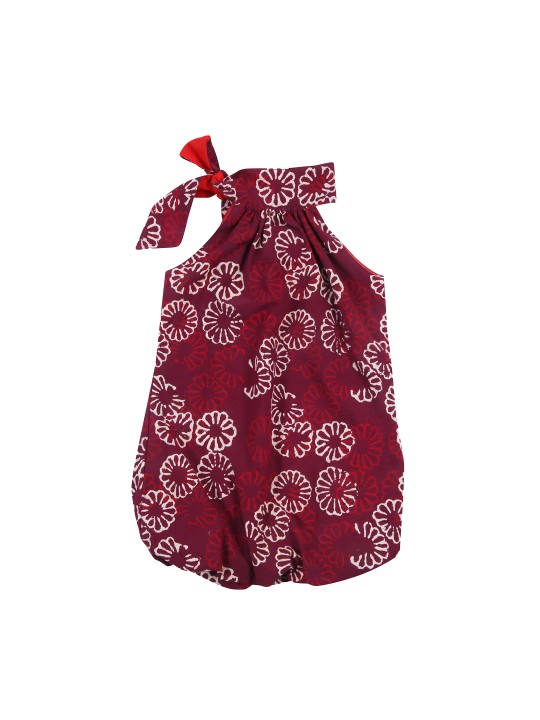 Girls Maroon Ethnic Printed Balloon Dress 1-2Y