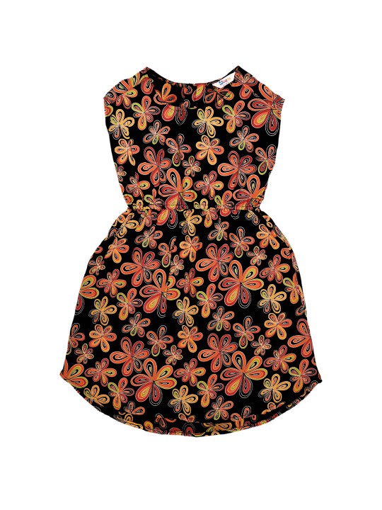 Girls Black Floral Print Fit and Flare Dress 2-3Y