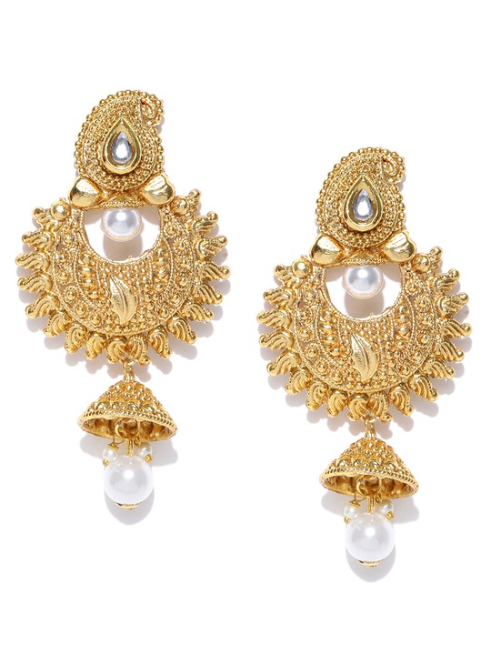 Off-White Gold-Plated Crescent-Shaped Chandbalis