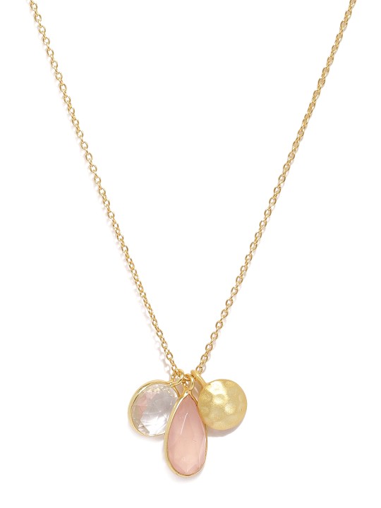 Women Gold-Toned 925 Sterling Silver Quartz & Chalcedony Pendant with Chain
