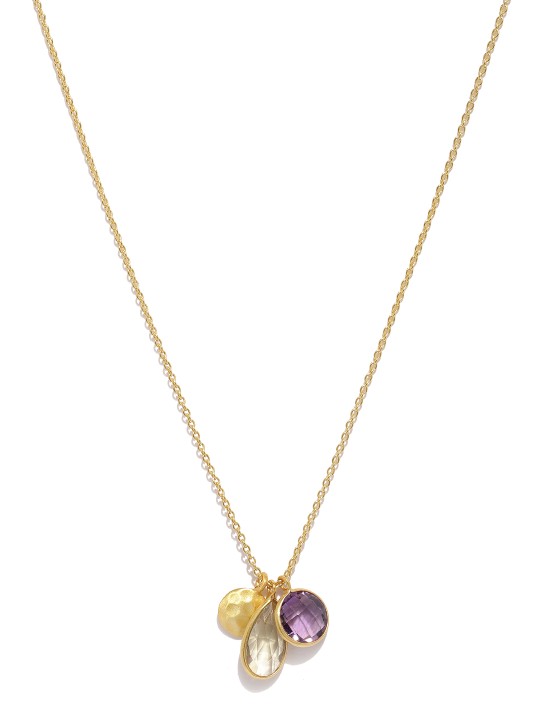Women Gold-Toned Amethyst & Yellow Topaz Silver Pendant & Chain